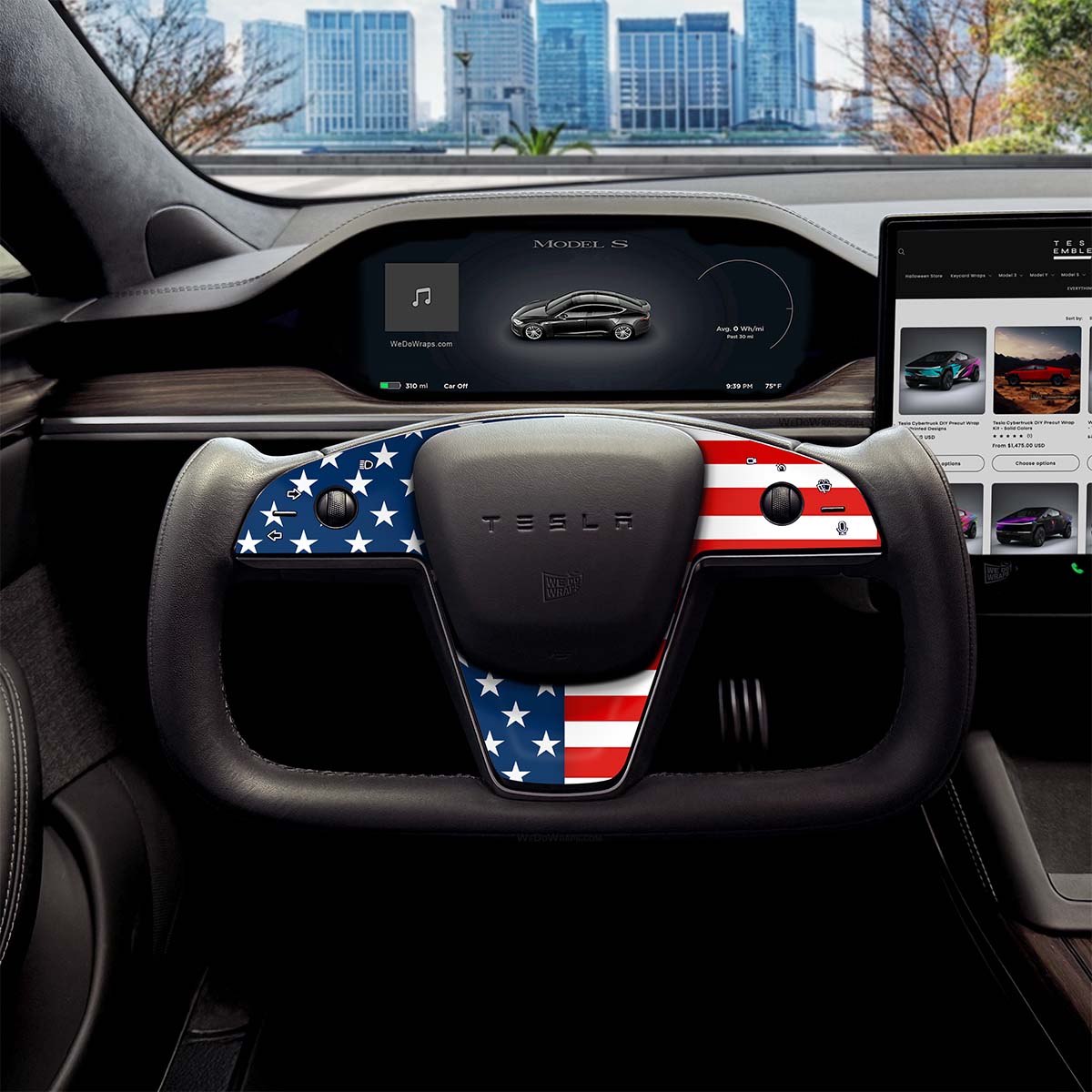 American Flag Tesla Steering Wheel Trim Decal Kit (3pcs) | Model X ’21-26