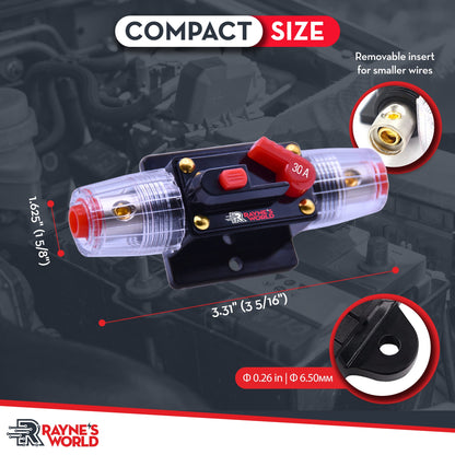 30 Amp Inline Waterproof Circuit Breaker Manual Reset 12V-48V