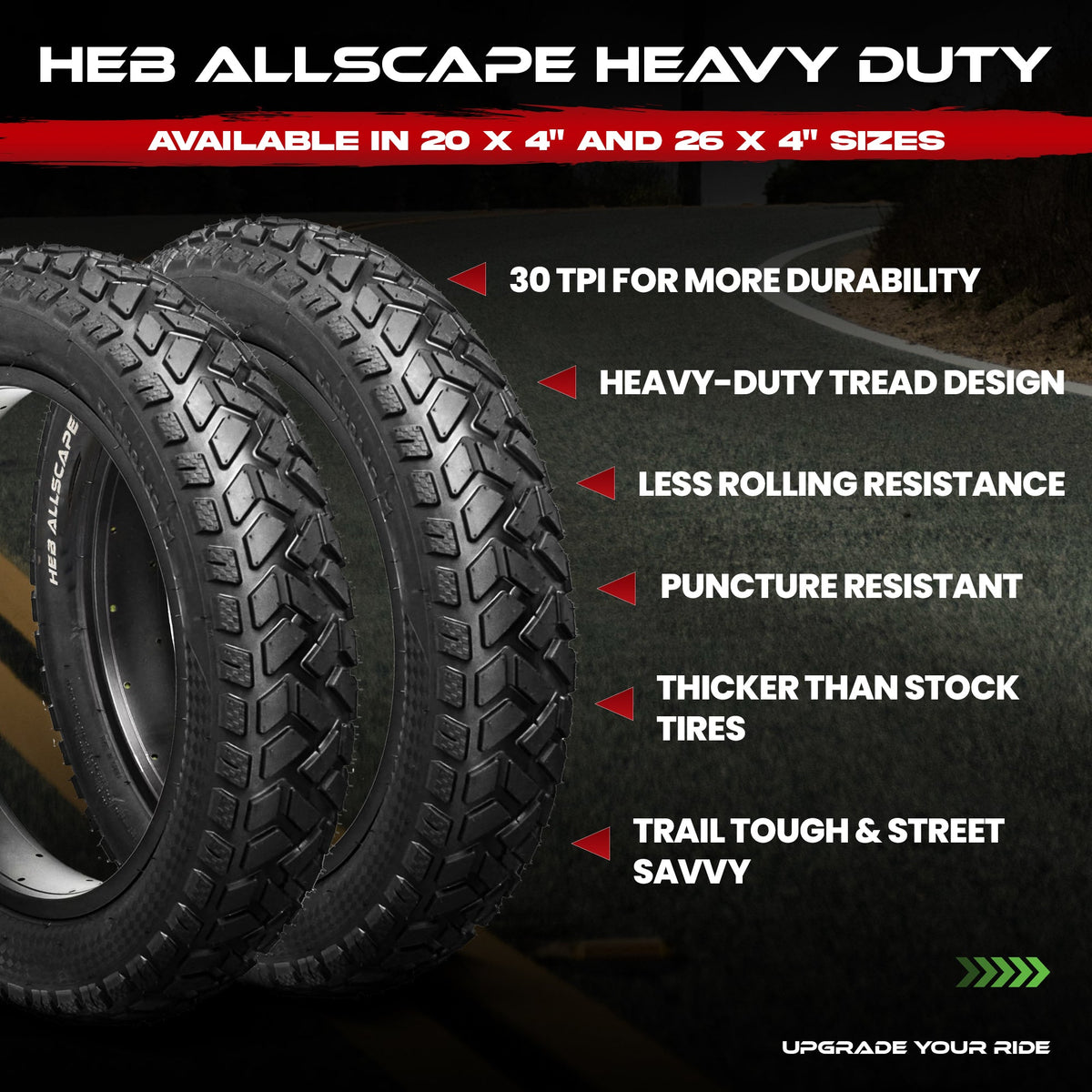 HEB ALLSCAPE® Fat Tires- 20"x 4.0" (SET OF 2 Tires) Tubes Not Included.