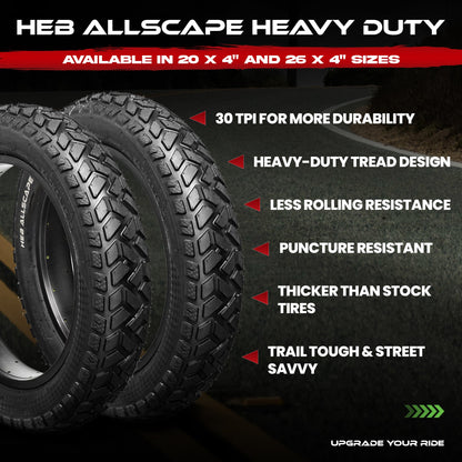 HEB ALLSCAPE® Fat Tires- 20"x 4.0" (SET OF 2 Tires) Tubes Not Included.