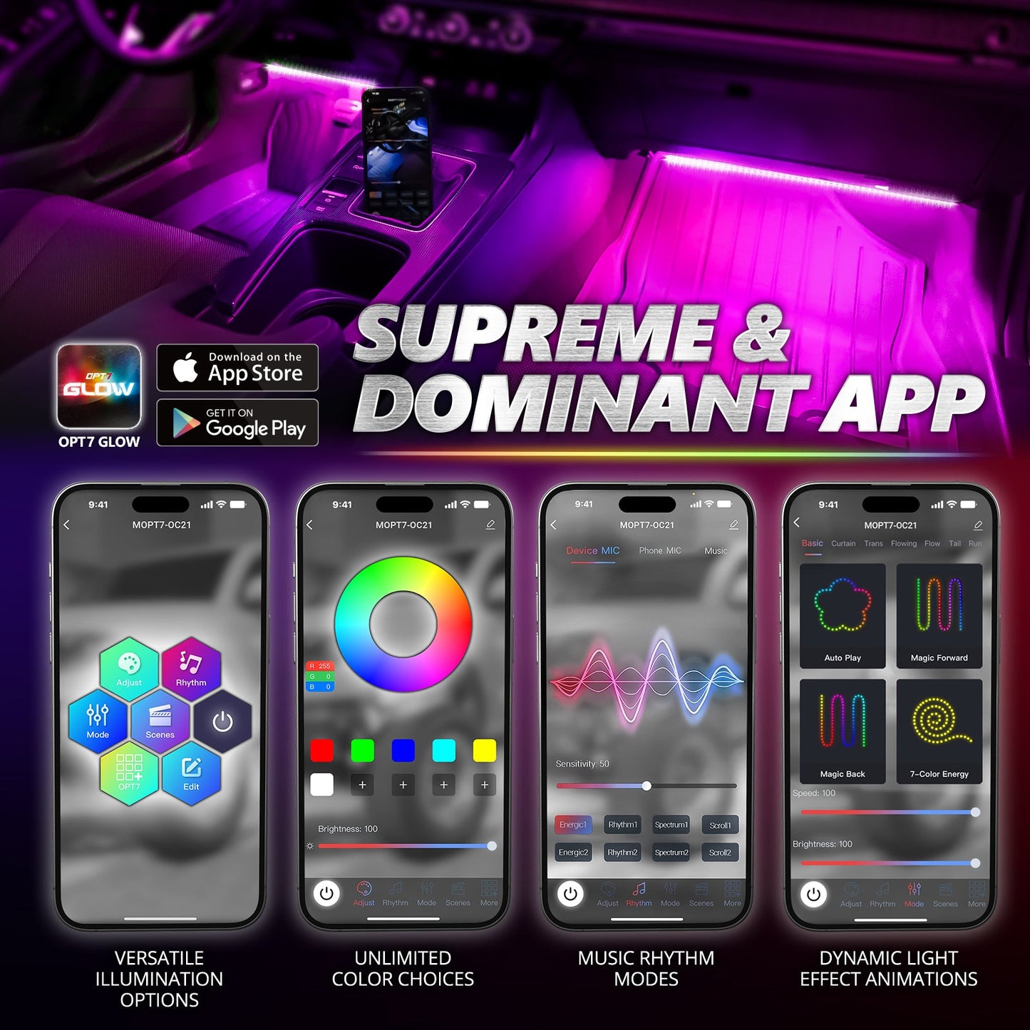 AURA PRO Under The Hood Bundle ( Interior LED Kit + Engine bay LED Kit + Grille LED Kit ) - Bluetooth Enabled APP