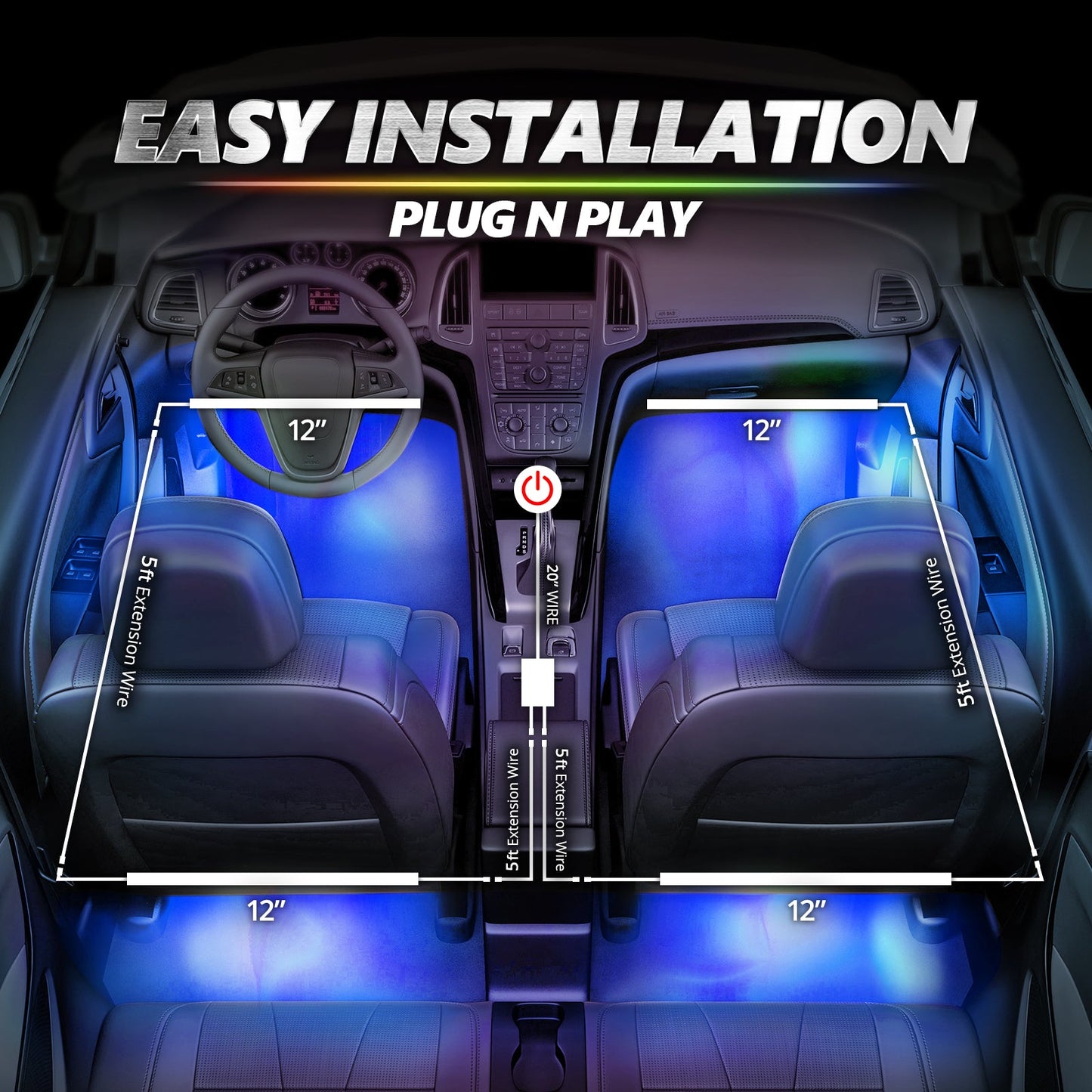AURA PRO LED Double Row Interior Ambient Lighting Kit (4 x 12 Inch or 6 x 12-Inch) - Bluetooth Enabled APP Full Color Spectrum