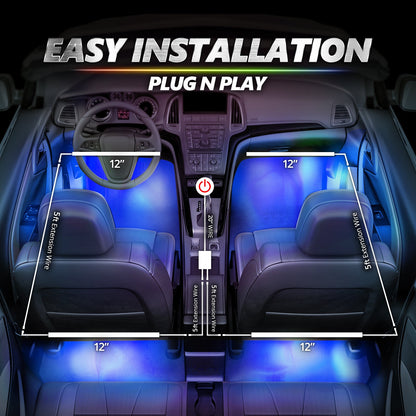 AURA PRO LED Double Row Interior Ambient Lighting Kit (4 x 12 Inch or 6 x 12-Inch) - Bluetooth Enabled APP Full Color Spectrum