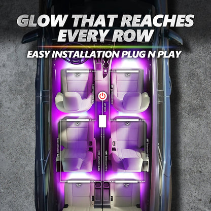 AURA PRO LED Double Row Interior Ambient Lighting Kit (4 x 12 Inch or 6 x 12-Inch) - Bluetooth Enabled APP Full Color Spectrum