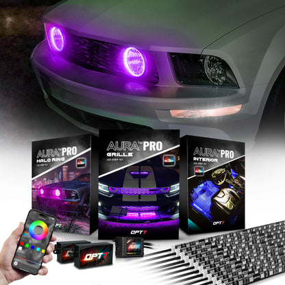 AURA 5th gen (S197) Mustang Bundle: RGB Halo O rings + Grille + Interior w- Bluetooth  APP and Remote Controlled