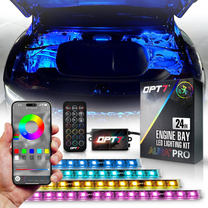 AURA PRO Engine Bay LED Lighting Kit ( 4 x 12-Inch or 4 x 24-Inch)  - Bluetooth Enabled APP Full Color Spectrum