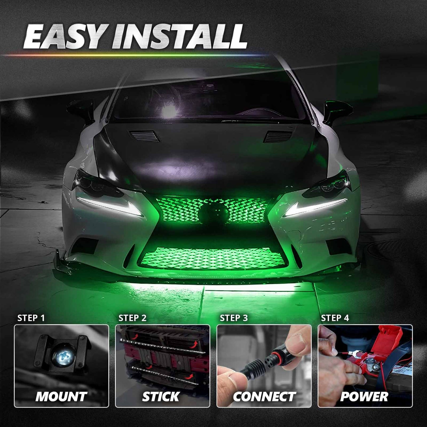 AURA PRO Exterior Pack Bundle (Grille LED Kit + Wheel Well Kit + DreamColor Underglow LED Kit) - Bluetooth  APP and Remote Controlled