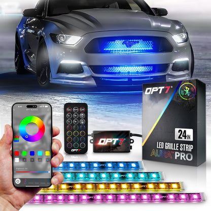 AURA PRO LED Grille Lighting Kit ( 4 x 12-Inch or 4 x 24-Inch) Bluetooth Enabled App - Full Color Spectrum