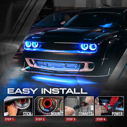AURA Remote Control Day Time Running Light DRL Halo RGB for Dodge Challenger 08-23 - Install Friendly