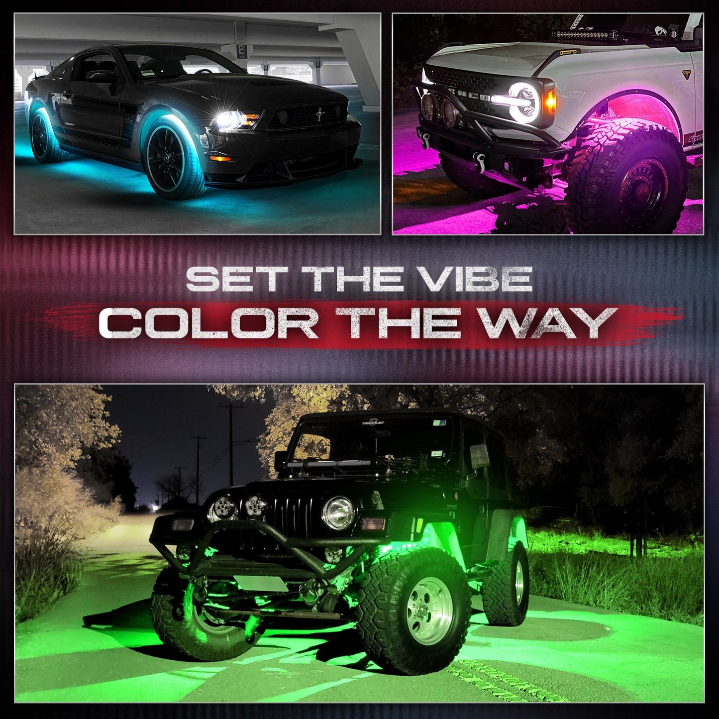AURA PRO Exterior Pack Bundle (Grille LED Kit + Wheel Well Kit + DreamColor Underglow LED Kit) - Bluetooth  APP and Remote Controlled