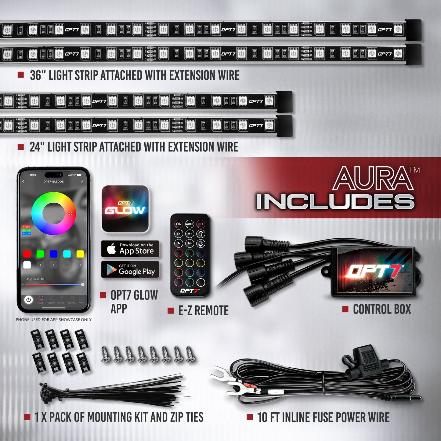 AURA PRO Golf Cart Flexible Underbody Glow LED Lighting Strip Kit - Bluetooth Enabled APP - Full Color Spectrum