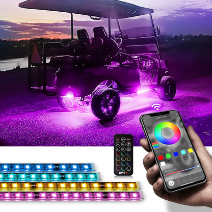 AURA PRO Golf Cart Flexible Underbody Glow LED Lighting Strip Kit - Bluetooth Enabled APP - Full Color Spectrum