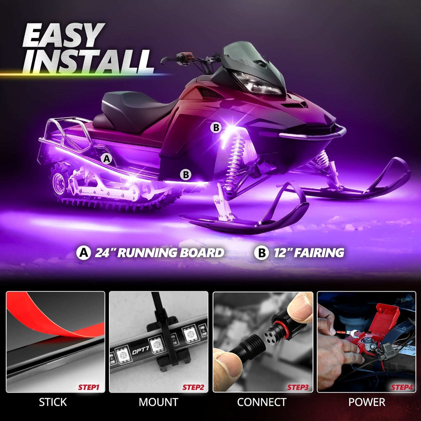 AURA PRO Snowmobile Underbody Glow LED Lighting Kit - Bluetooth Enabled APP - Full Color Spectrum