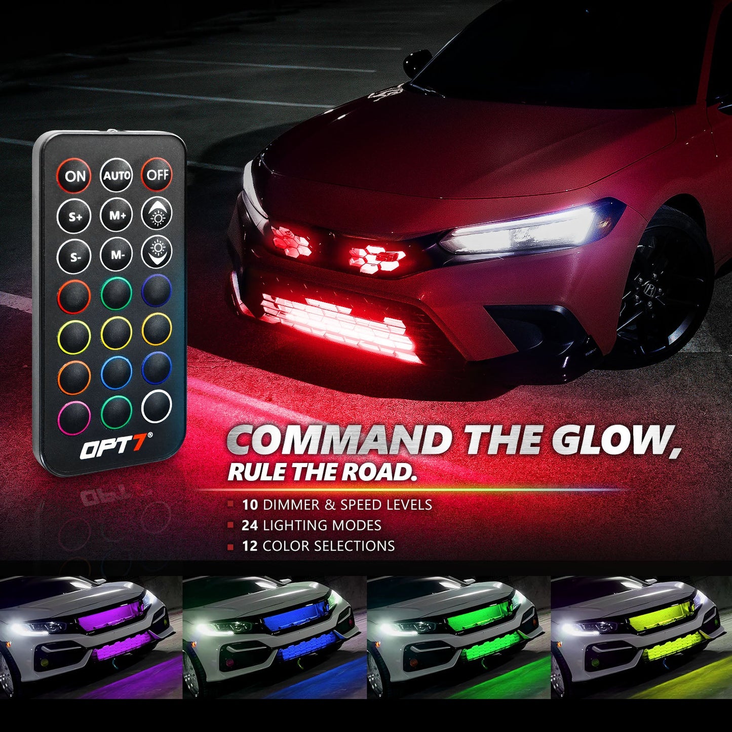 AURA PRO LED Grille Lighting Kit ( 4 x 12-Inch or 4 x 24-Inch) Bluetooth Enabled App - Full Color Spectrum