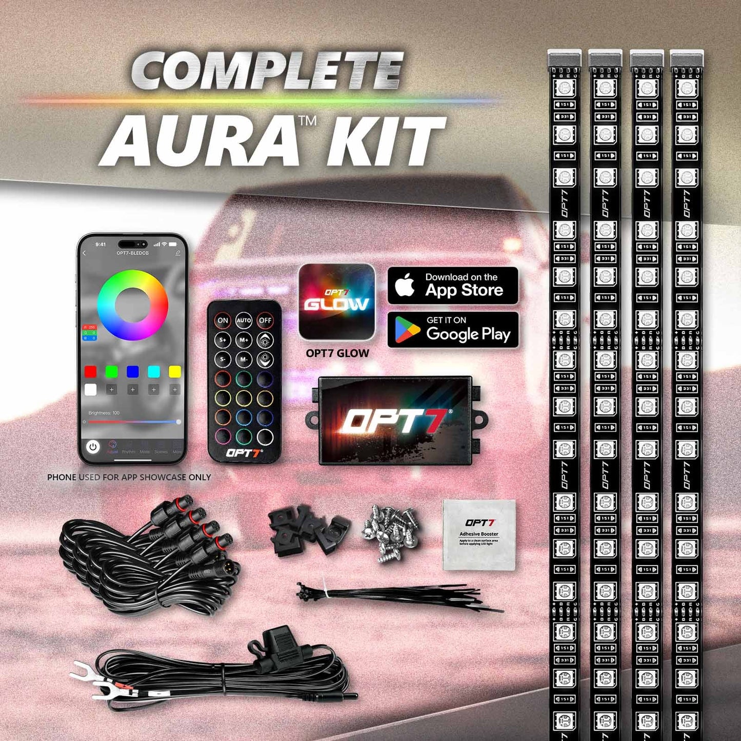 AURA PRO LED Grille Lighting Kit ( 4 x 12-Inch or 4 x 24-Inch) Bluetooth Enabled App - Full Color Spectrum