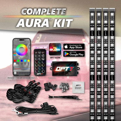 AURA PRO LED Grille Lighting Kit ( 4 x 12-Inch or 4 x 24-Inch) Bluetooth Enabled App - Full Color Spectrum