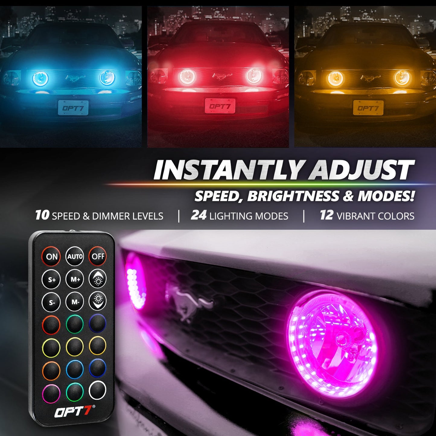 AURA 5th gen (S197) Mustang Bundle: RGB Halo O rings + Grille + Interior w- Bluetooth  APP and Remote Controlled