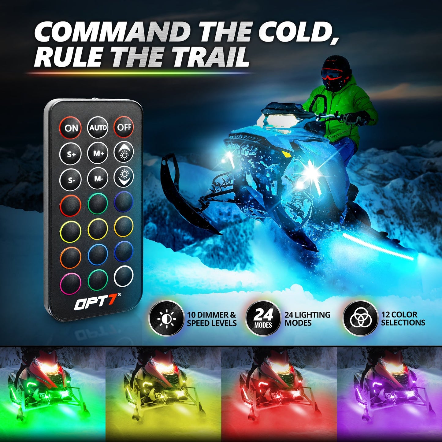 AURA PRO Snowmobile Underbody Glow LED Lighting Kit - Bluetooth Enabled APP - Full Color Spectrum
