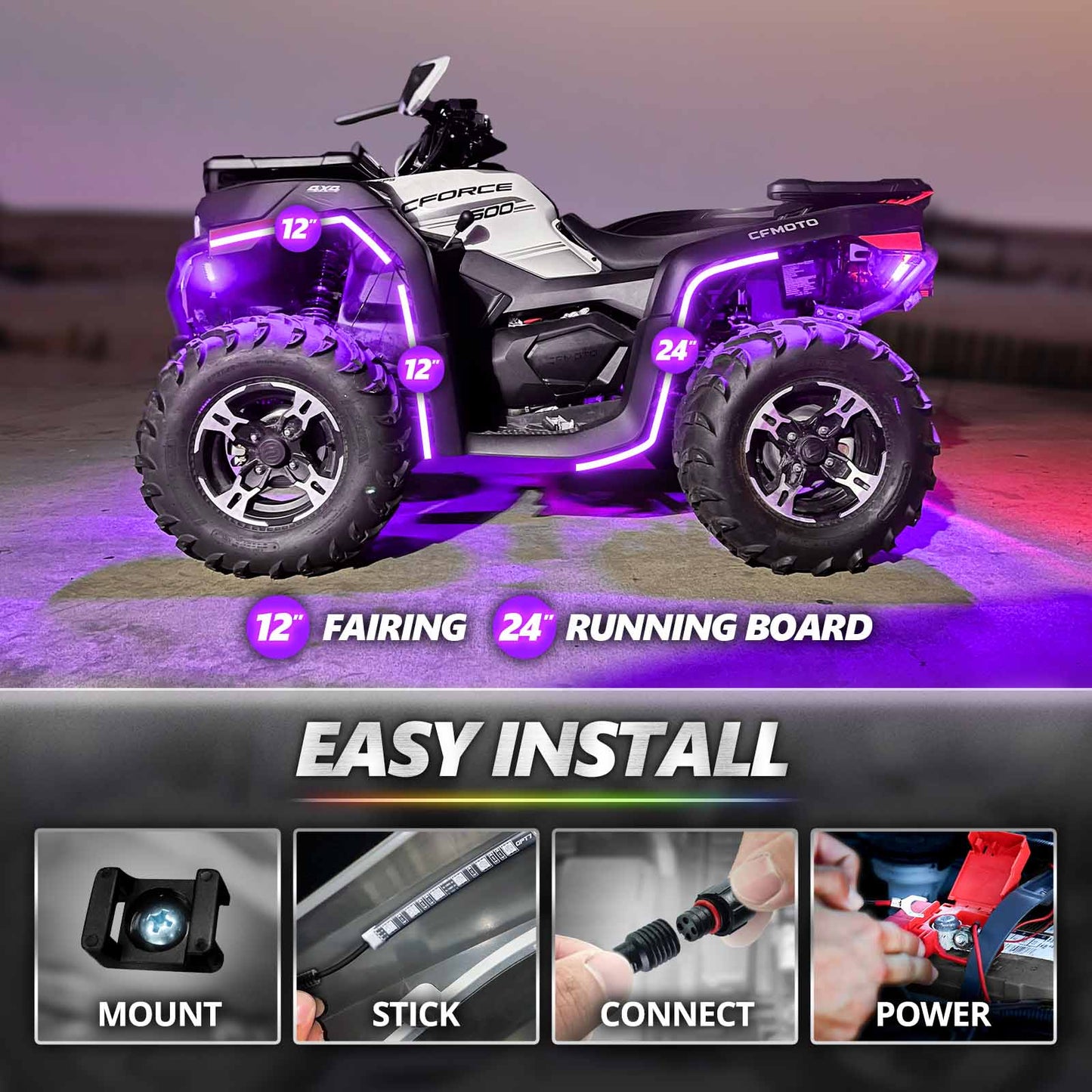 AURA PRO ATV-UTV Underbody Glow LED Lighting Kit - Bluetooth Enabled APP - Full Color Spectrum