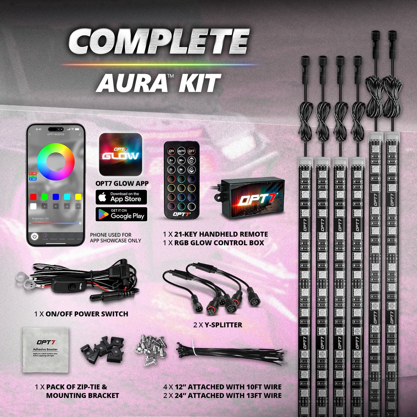 AURA PRO ATV-UTV Underbody Glow LED Lighting Kit - Bluetooth Enabled APP - Full Color Spectrum
