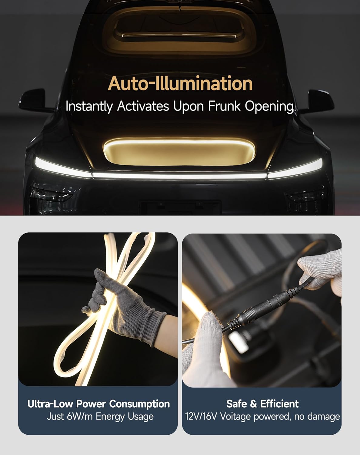 Tesla Model Y Juniper Frunk LED Light Strip 2025 | Ambient Warm Lighting Kit for Model Y Accessories 2020-2026 | Interior Upgrade for Front Trunk