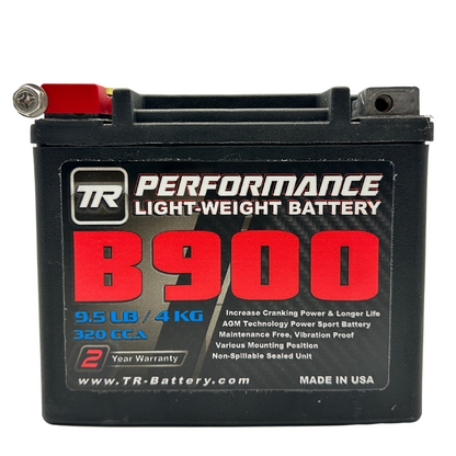 TR-B900 9LBS AGM Lightweight Battery Street Use Track Use Race Use Universal Fit with CTEK Battery Tender (Optional)