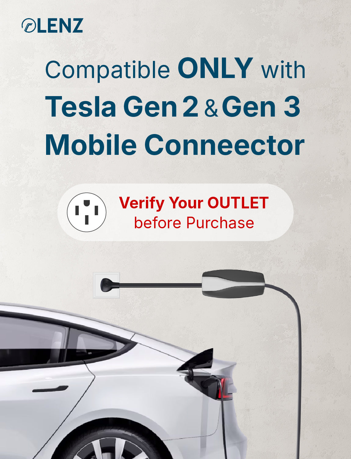 NEMA 14-50 Adapter Compatible with Tesla Gen 2 and Gen 3 Mobile Chargers Standard 10" Length