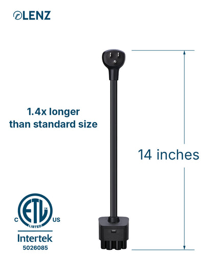 NEMA 5-15 Adapter Compatible with Tesla Gen 2 and Gen 3 Mobile Chargers Extended 14" Length