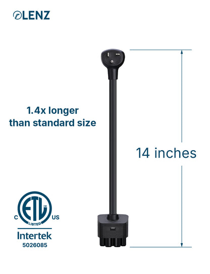 NEMA 5-20 Adapter Compatible with Tesla Gen 2 and Gen 3 Mobile Chargers Extended 14" Length