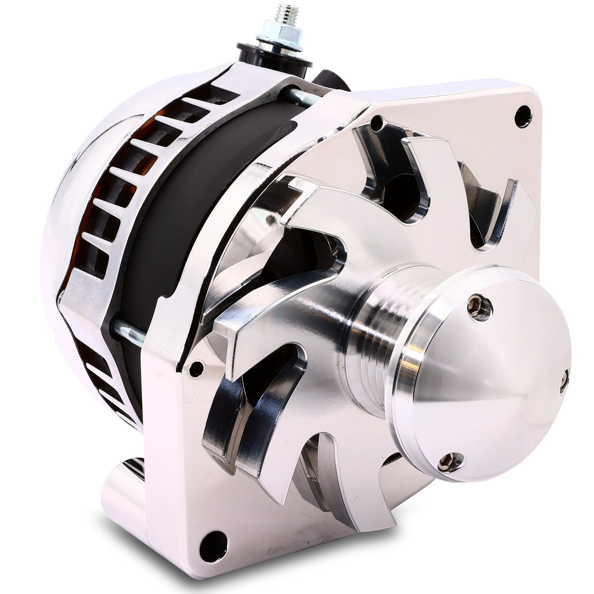 Mechman 320 Amp One Wire Alternator 12SI Bolt Pattern - Polished with March Pulley & Fan