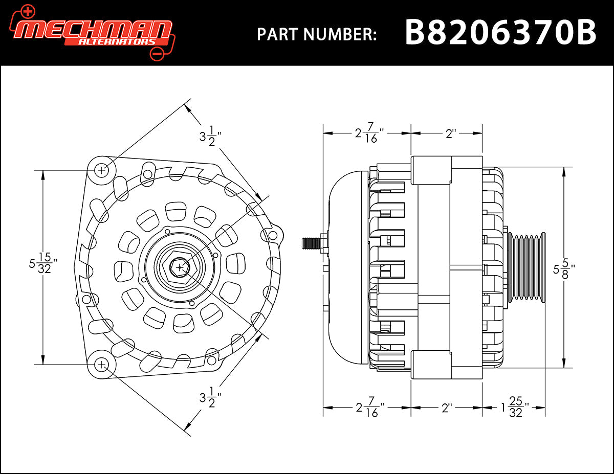 Mechman 370 Amp High Output Alternator 1996–2004 GM Truck - Black Billet