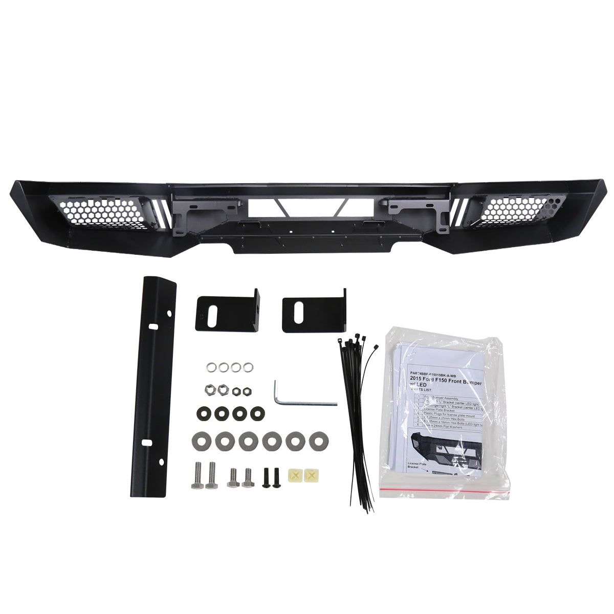 2015-2017 Ford F-150 Black Heavy Duty Steel Front Bumper w/ LED Light Ports