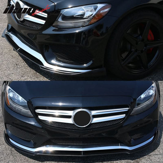 2015-2018 Benz W205 Sport DP Style Unpainted Black Front Bumper Lip PU