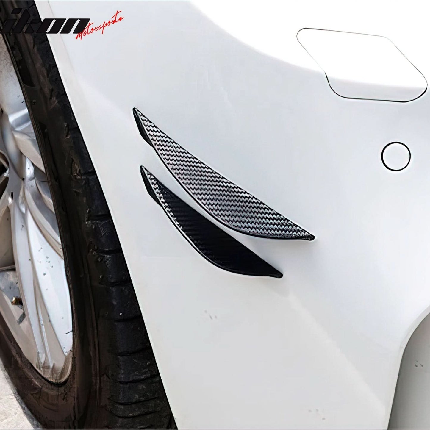 Universal 4PC Black Carbon Fiber Print Front Lip Splitter Canards Fin