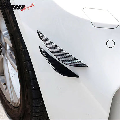 Universal 4PC Black Carbon Fiber Print Front Lip Splitter Canards Fin