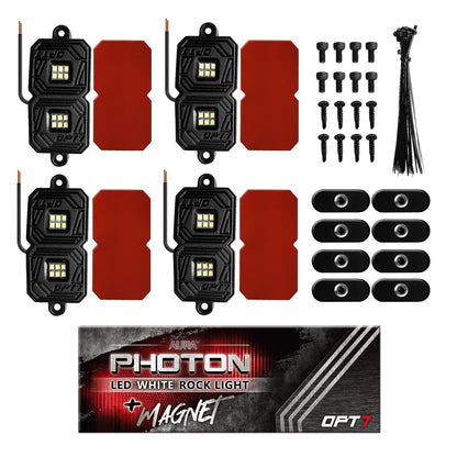 OPT7 Photon RGB 4PCS LED Rock Light w-Magnet Wide Angle Underglow Neon Lighting Kit