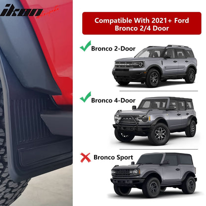 2021-2025 Ford Bronco Black 4PCS Front Rear Mud Flaps Splash Guards