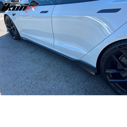 2021-2025 Tesla Model S Gloss Black V Side Skirts Panel Carbon Fiber