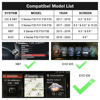 Wireless Apple Carplay & Android Auto for BMW 3Series F30 F31 F34 F35 4Series F32 F33 F36