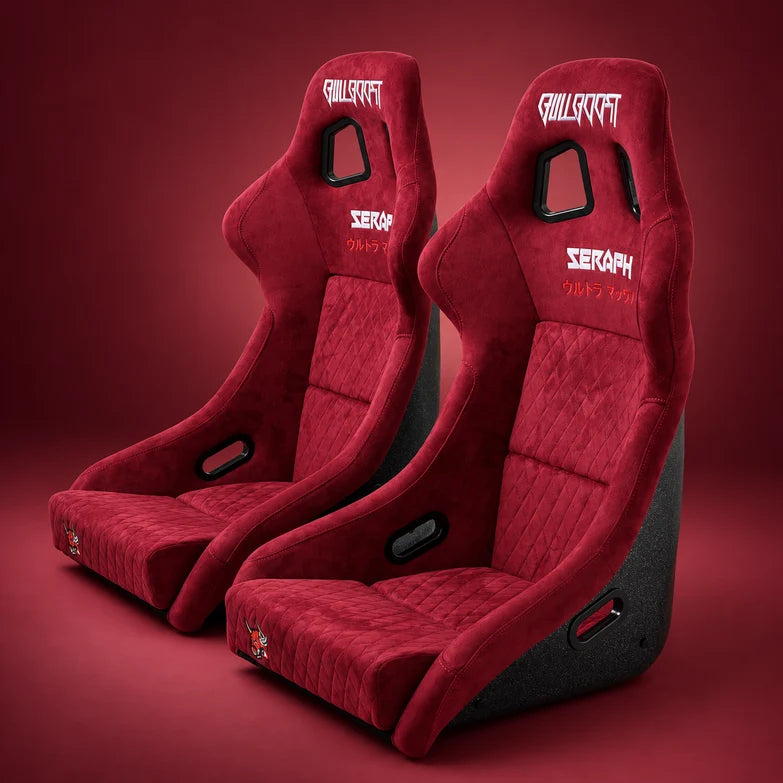 BULL BOOST Wine Red Ultra-Max Seraph Racing Bucket Seats with Slider Rails – Pair