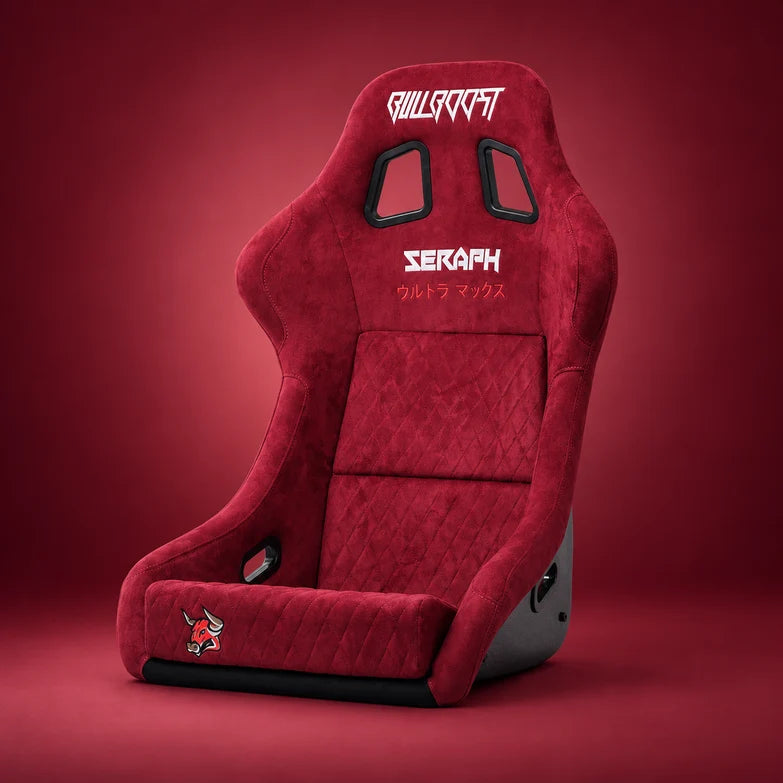 BULL BOOST Wine Red Ultra-Max Seraph Racing Bucket Seats with Slider Rails – Pair