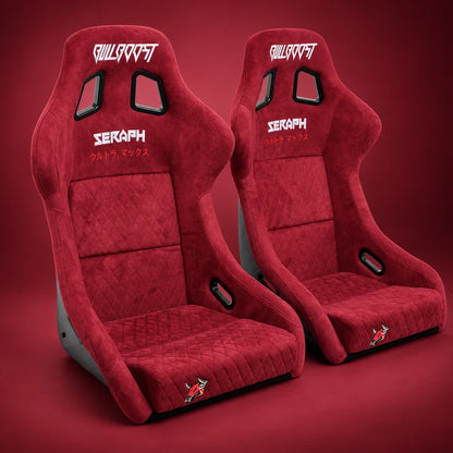 BULL BOOST Wine Red Ultra-Max Seraph Racing Bucket Seats with Slider Rails – Pair