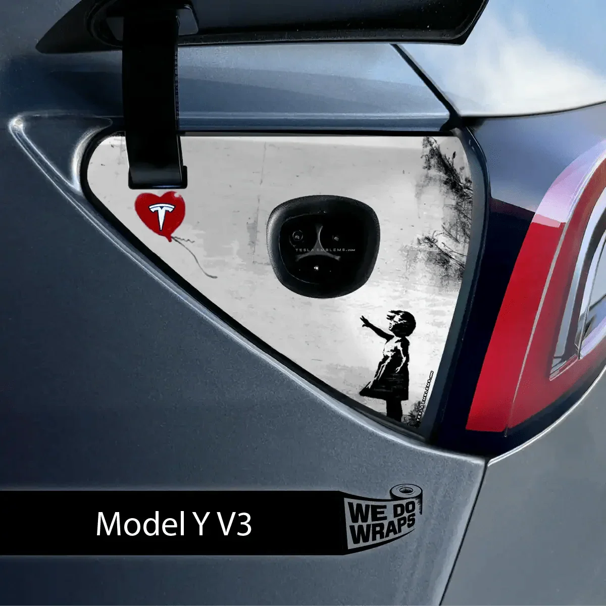 Girl with Balloon Tesla Charge Port Wrap | Model Y