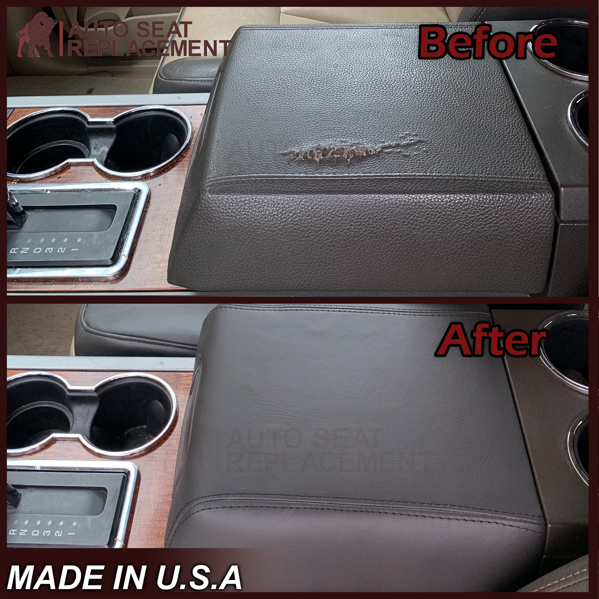 2007 - 2014  Ford Expedition Eddie Bauer Center Console Armrest Lid Synthetic Leather Cover In Brown
