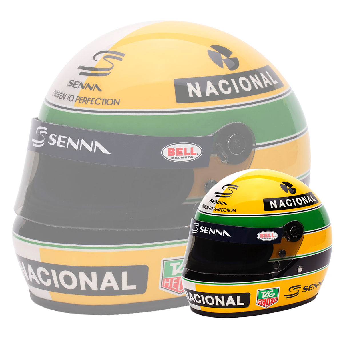 Bell Ayrton Senna 30 Year Legacy 1:2 Scale F1 Mini Helmet | Yellow & Pearl Liveries