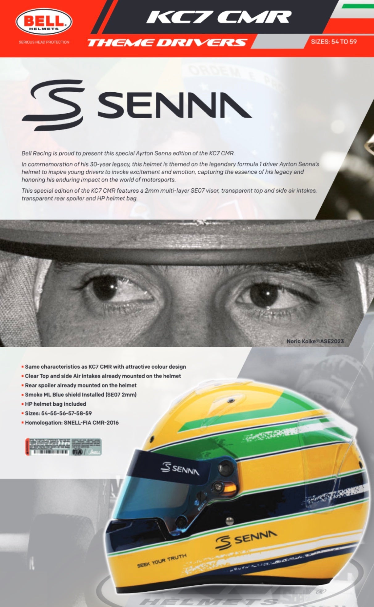 Bell KC7-CMR Ayrton Senna Karting Helmet | Snell-FIA CMR-2016