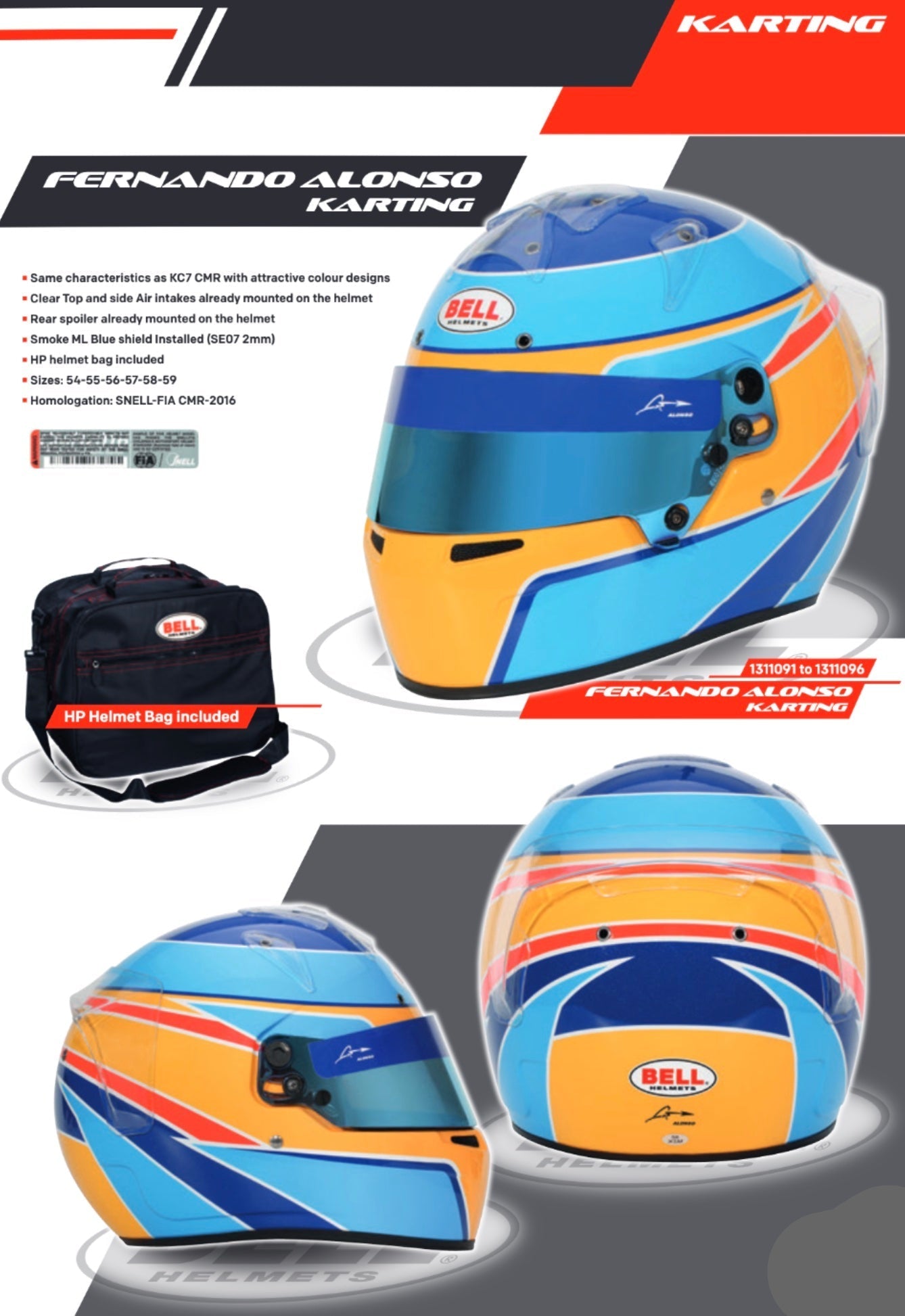Bell KC7-CMR Fernando Alonso Karting Helmet | Snell-FIA CMR-2016