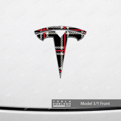 Black Plaid Tesla Emblem Decals (Front + Back) | Model Y