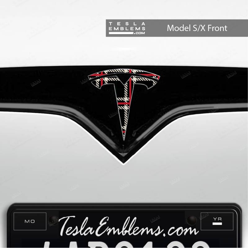 Black Plaid Tesla Emblem Decals (Front + Back) | Model S
