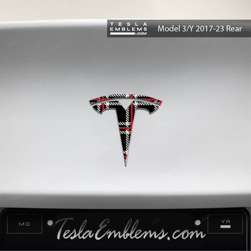 Black Plaid Tesla Emblem Decals (Front + Back) | Model Y
